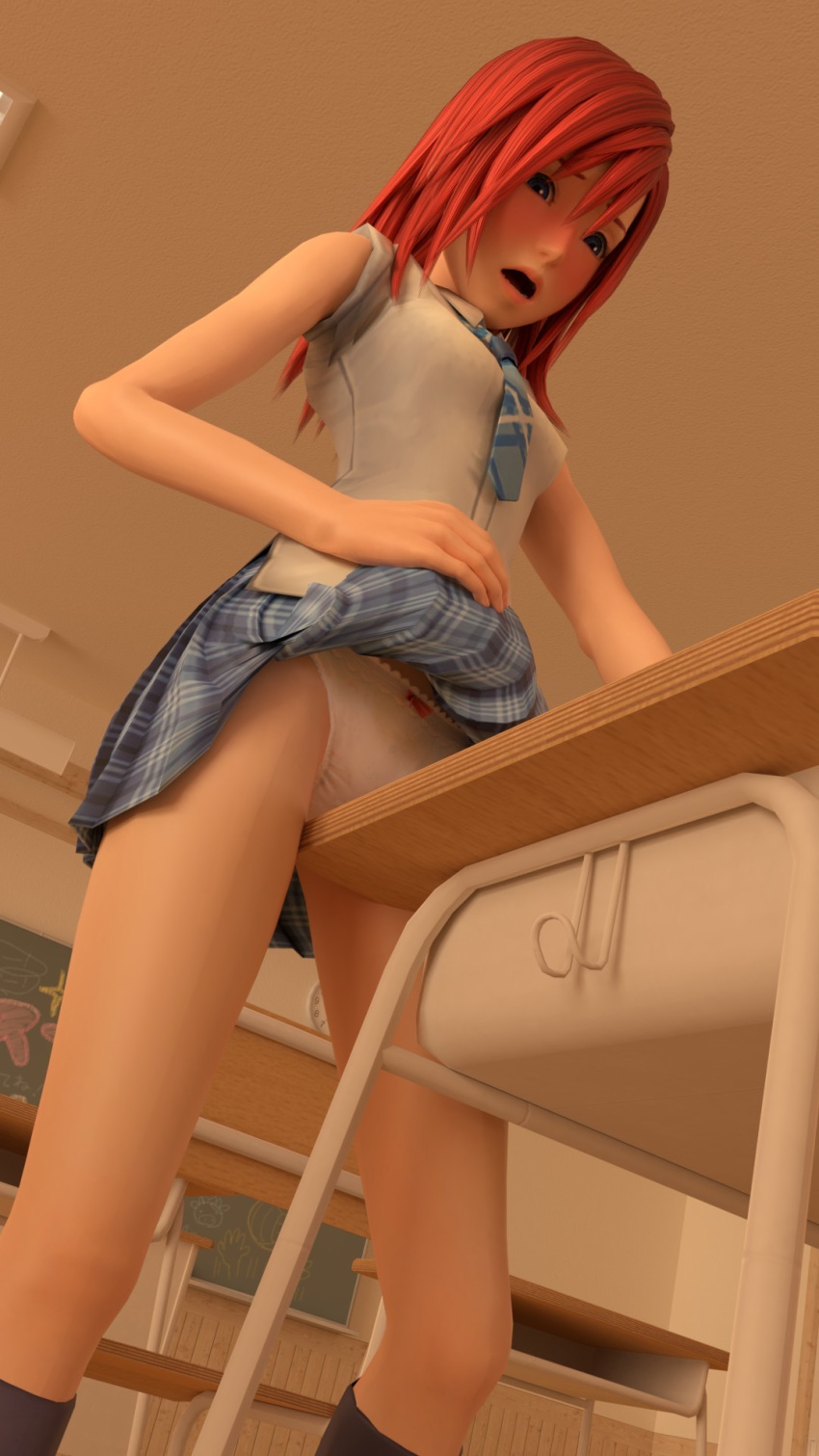 blush crotch_rub female female_only kairi kingdom_hearts long_hair masturbation moaning open_mouth panties red_hair school_uniform schoolgirl standing standing_masturbation usbsantiago