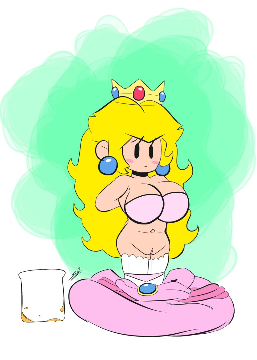 blush blushing blushing_at_viewer bra breasts canonical_scene embarrassed embarrassed_naked_female embarrassed_nude_female enf female mario_(series) naked nude paper_mario paper_mario:_the_thousand-year_door paper_peach paper_peach_invisible_intermission princess_peach pussy senftember senftember_(2023) shadieart stripping undressed undressing