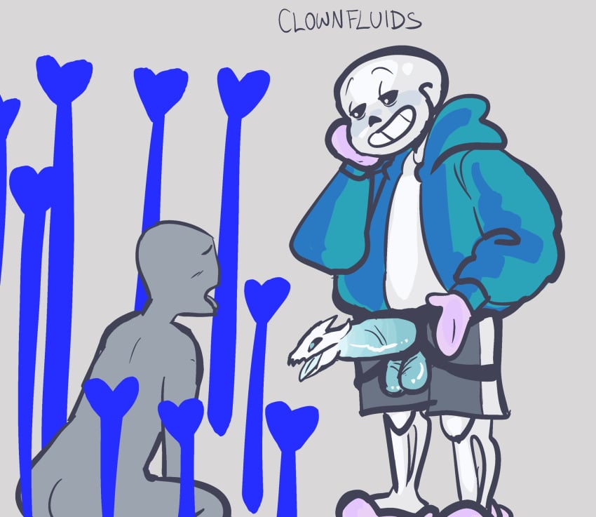 2023 animated_skeleton anon anonymous anterior_nasal_aperture artist_name ass blue_clothing bone bottomwear clothing clownfluids dildo dildo_with_face duo ectopenis gaster_blaster grey_background grey_body grin hi_res hoodie humanoid kneeling male male_wearing_strapon open_mouth pink_slippers sans sex_toy shorts simple_background skeleton slippers smile standing strap-on strap-on_with_face strapon teeth tongue topwear undead undertale undertale_(series) unusual_genitalia unusual_penis white_clothing white_shirt