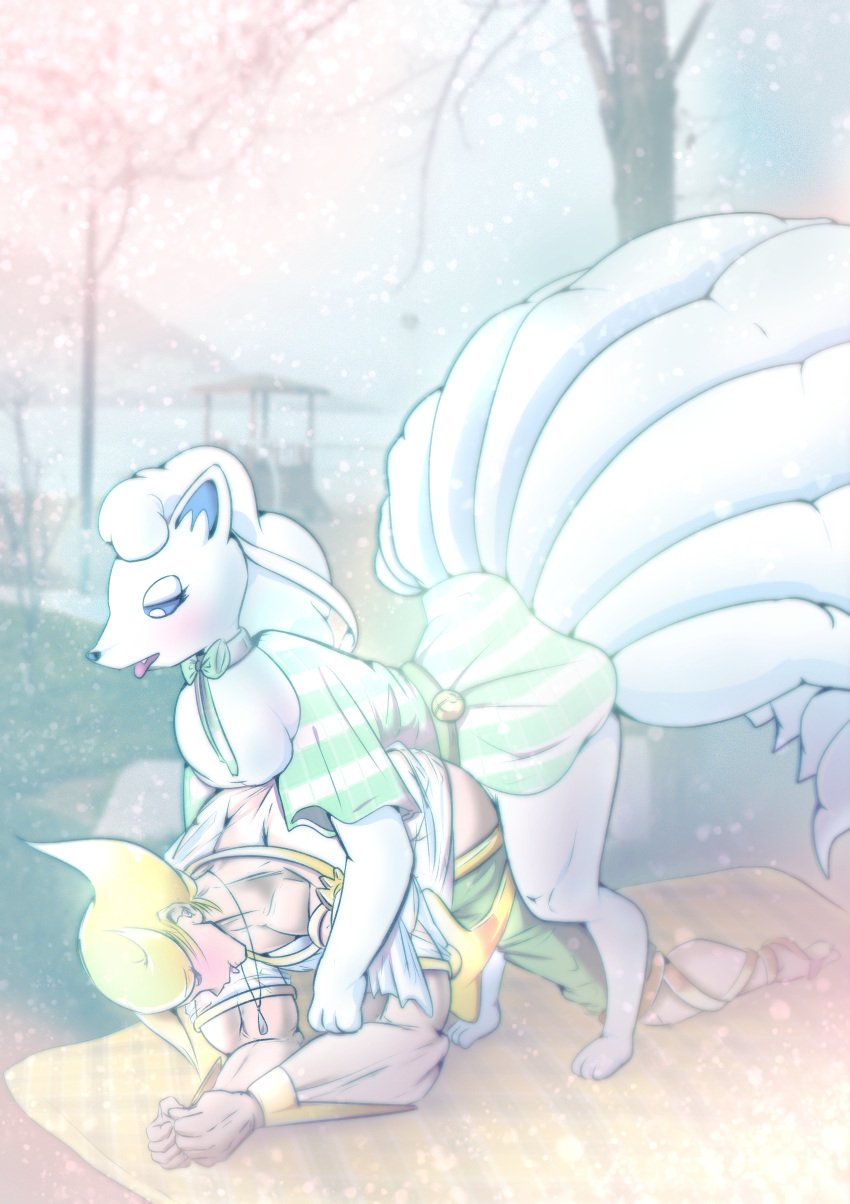 absurd_res alolan_form alolan_ninetales ambiguous_penetration clothed clothed_sex clothing digital_drawing_(artwork) digital_media_(artwork) duo feral feral_penetrating feral_penetrating_human hi_res holowear_(pokemon) human human_on_feral human_penetrated interspecies male mammal mixed_media muscular muscular_male ninetales nintendo outdoor_sex penetration photo_background photography_(artwork) pokemon pokemon_(species) pokemon_unite pokephilia regional_form_(pokemon) sex submissive submissive_male tapirclip volo_(pokemon) zoophilia