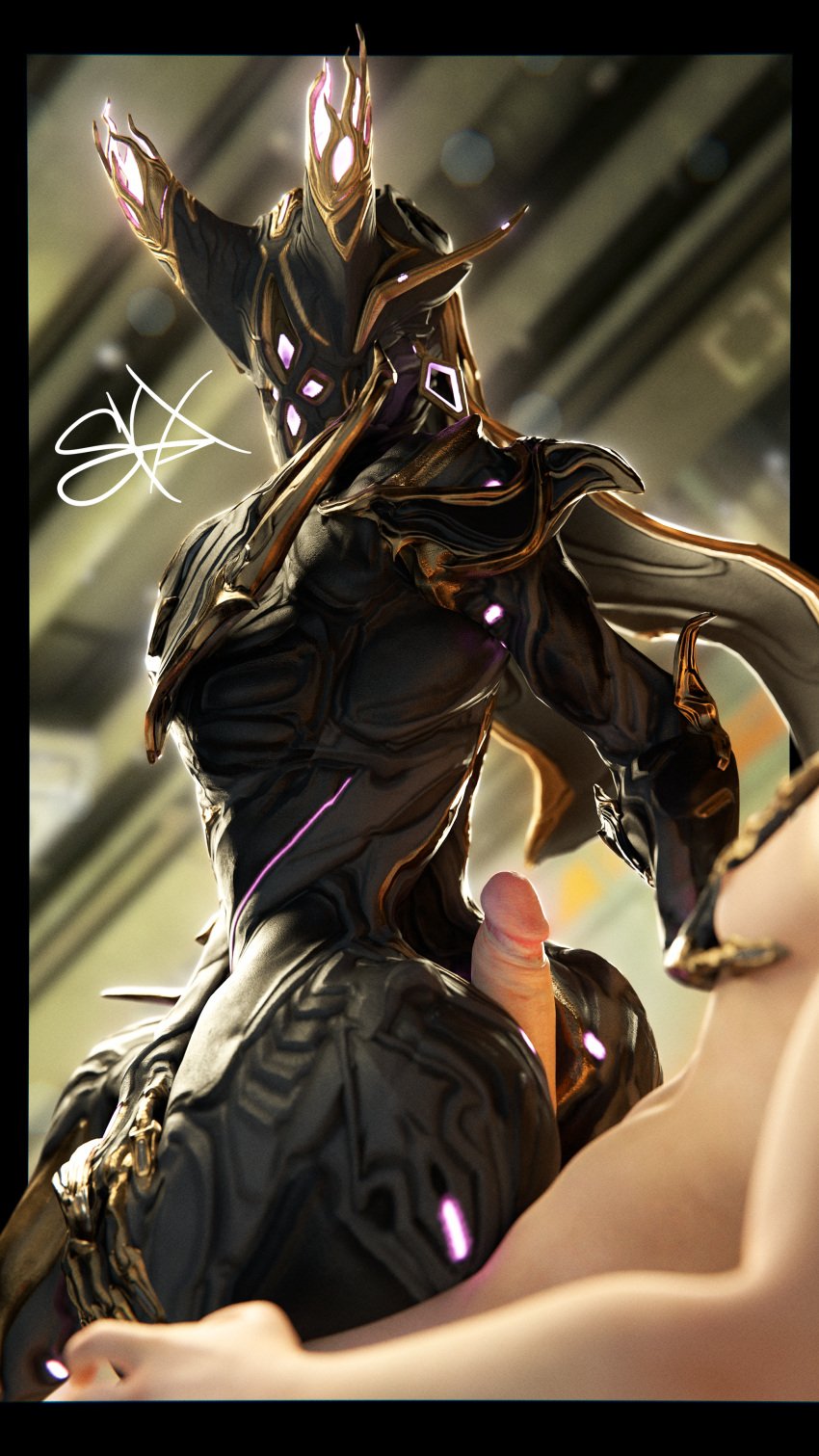 1boy 1girls 3d 3d_(artwork) ass athletic_female big_ass big_butt buttjob human human_on_anthro human_penetrating light-skinned_male robot robot_girl rubbing skelexx skxx_elliot warframe wisp_(warframe) wisp_prime_(warframe)