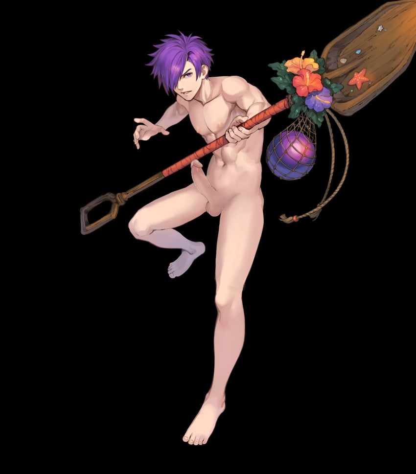 1boy alternate_costume codename_edit completely_nude edit fire_emblem fire_emblem:_three_houses fire_emblem_heroes fire_emblem_warriors:_three_hopes hair_over_one_eye holding holding_paddle male male_only nintendo nude nude_filter nude_male official_alternate_costume open_mouth paddle penis purple_eyes purple_hair shez_(fire_emblem) shez_(male)_(fire_emblem) shez_(male)_(summer)_(fire_emblem) toes uncensored