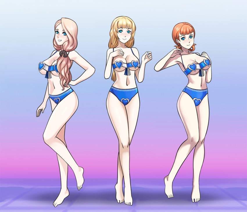 alternate_costume annette_fantine_dominic barefoot bikini breasts feet female female_only femsub fire_emblem fire_emblem:_three_houses ingrid_brandl_galatea mercedes_von_martritz mind_control multiple_girls multiple_subs nintendo shinzu031 soles source_request swimsuit toes