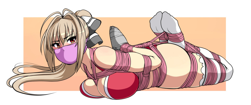 1girl 1girls 2d ahoge amagi_brilliant_park ass ball_gag bdsm between_breasts bikini blonde_hair blush bondage bondage_gear bound bound_ankles bound_arms bound_breasts bound_feet bound_hands bound_legs bound_torso bound_wrists bra breast_bondage duct_tape female female_focus female_only gag gagged hair hair_ornament hair_ribbon hair_scarf high_resolution highres hogtie hogtied jam-orbital large_breasts legs legwear long_hair looking_to_the_side lying lying_on_breasts lying_on_floor lying_on_ground lying_on_stomach over_the_mouth_gag over_the_nose_gag panties ponytail red_bra red_eyes red_panties rope rope_bondage scarf sento_isuzu simple_background skindentation socks sole_female soles soles_of_feet_in_socks solo solo_female solo_focus tape tape_bondage taped_hands thigh_highs thighhighs thighs tied_hair tied_up underwear white_thigh_highs white_thighhighs