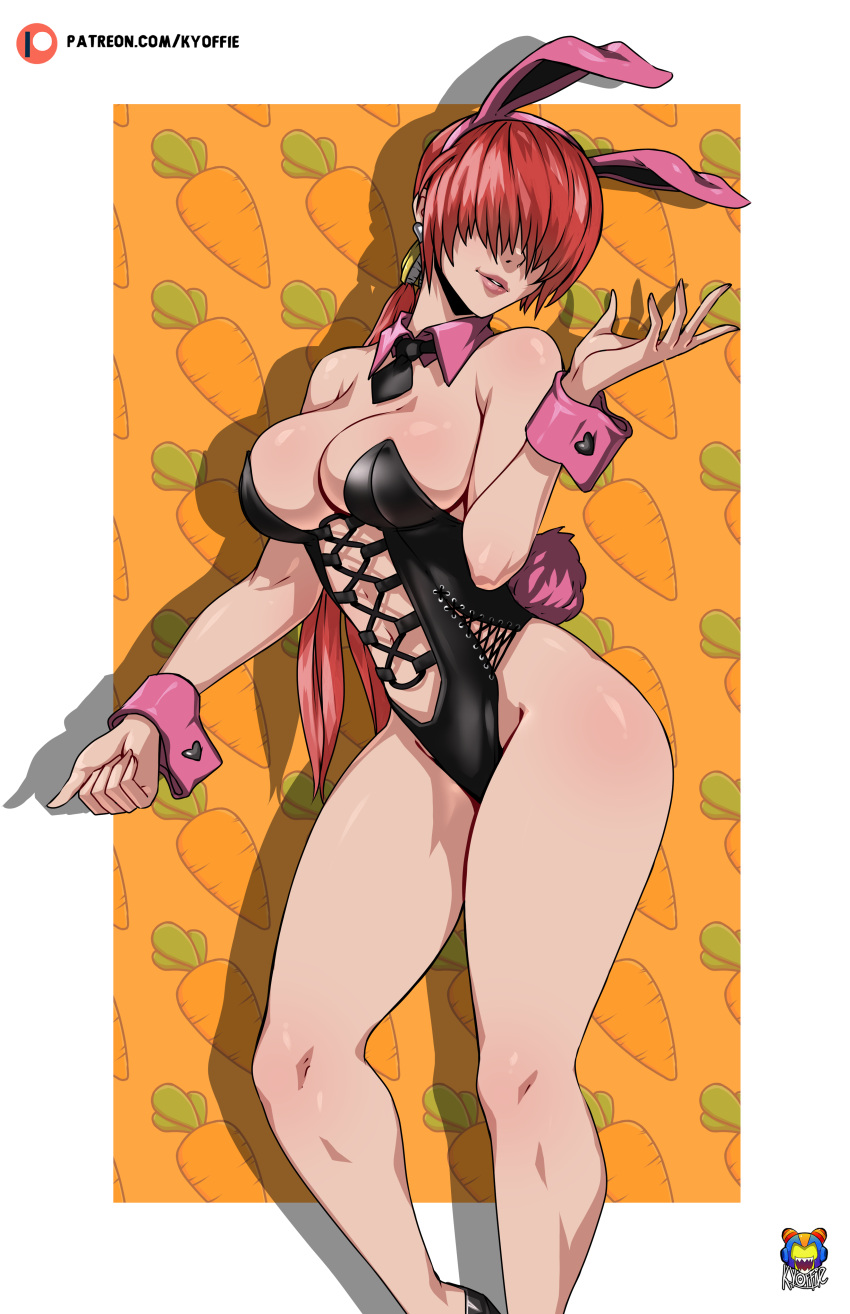 1girls absurd_res bowtie bunny_ears bunnysuit detached_collar easter fake_animal_ears female female_only hair_over_eyes hi_res king_of_fighters kyoffie large_breasts leotard playboy_bunny red_hair shermie_(kof) solo standing thick_thighs wrist_cuffs