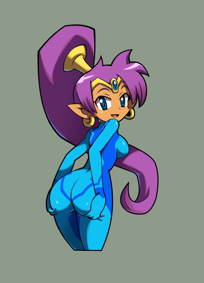 1girls accurate_art_style ass ass_focus ass_grab breasts female female_only metroid niyuyu shantae shantae_(character) solo style_emulation style_parody zero_suit