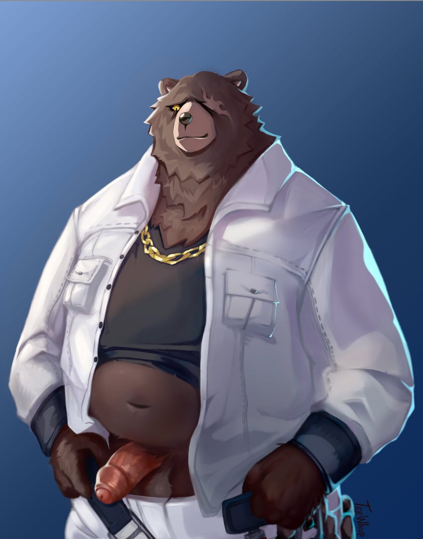 absurd_res anthro bear ben_(zenless_zone_zero) ben_bigger chubby_male flashing foreskin genitals hi_res male male/male male_only mammal mihoyo partially_retracted_foreskin penis solo sound_effects teewhup uncensored uncircumcised uncut vowelless vowelless_sound_effect whupteedoo zenless_zone_zero