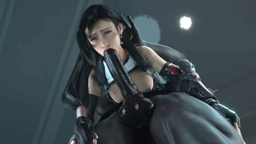 1boy 1girls 3d 69_position black_hair dark-skinned_male fellatio final_fantasy final_fantasy_vii final_fantasy_vii_remake interracial light-skinned_female long_hair mieni3d oral red_eyes sucking_penis tifa_lockhart