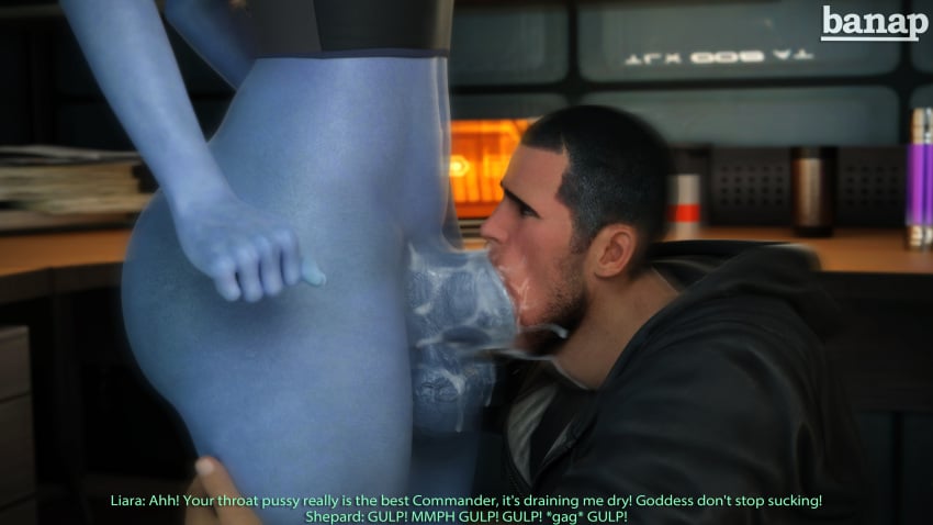 1boy 1futa 3d alien alien_girl asari banap big_balls big_penis blender blender_(software) blowjob blue_skin bottomless commander_shepard cum cum_in_mouth cumming cumming_in_mouth english_text face_fucking futa_on_male futanari huge_cock liara_t'soni male maleshep mass_effect rough self_upload tagme text throat_bulge throat_fuck