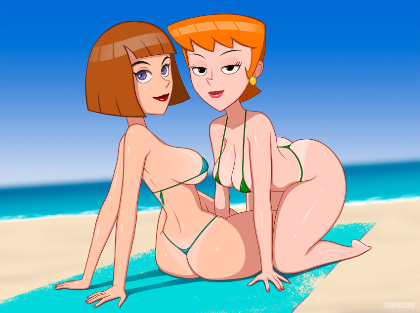 2girls 2milfs ass beach bent_over big_ass big_breasts big_lips bikini bikini_bottom bikini_tan bikini_top black_eyes blue_bikini bottomwear breasts brown_hair cartoon_network cleavage crossover curvaceous curvy curvy_body curvy_female curvy_figure danny_phantom dexter's_laboratory dexter's_mom ear_piercing earrings female female_only fingernails g-string green_bikini hair huge_breasts lips madeline_fenton mature mature_female mature_woman milf milfs mother multiple_girls nail_polish nickelodeon orange_hair pink_nails purple_eyes short_hair sinfulline swimwear t-back_thong tanline tanlines thick_lips thighs thong thong_bikini topwear yuri