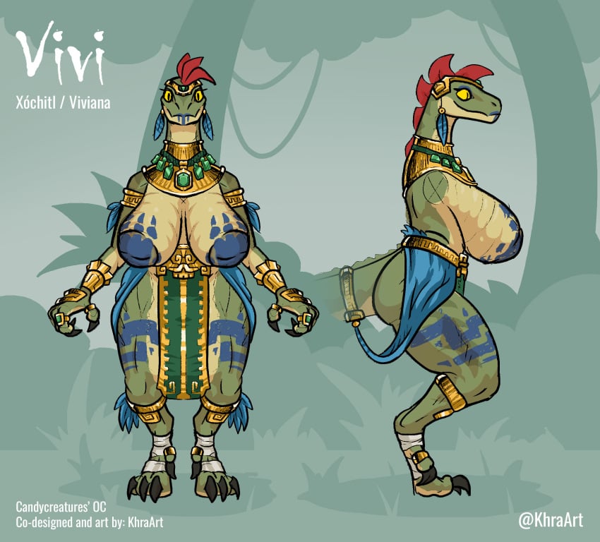 1girls ancient_civilization animal_humanoid anthro areola armor ass aztec big_areola big_breasts big_butt blue_body blue_feathers bodypaint breasts candycreatures claws dinosaur dromaeosaurid feathers female female/female gold_(metal) gold_jewelry green_body green_scales green_skin hair hi_res humanoid jewelry khraart model_sheet non-mammal_breasts pupils red_hair reptile ring_(jewelry) scales scalie scalie_humanoid slit_pupils solo theropod topless tribal velociraptor xochitl_candycreatures yellow_eyes