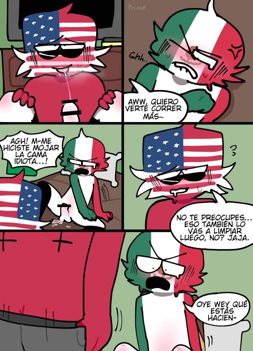 2boys blush comic countryhumans gay male male_only mexico_(countryhumans) red_body red_skin spanish_text text united_states_of_america_(countryhumans) yaoi