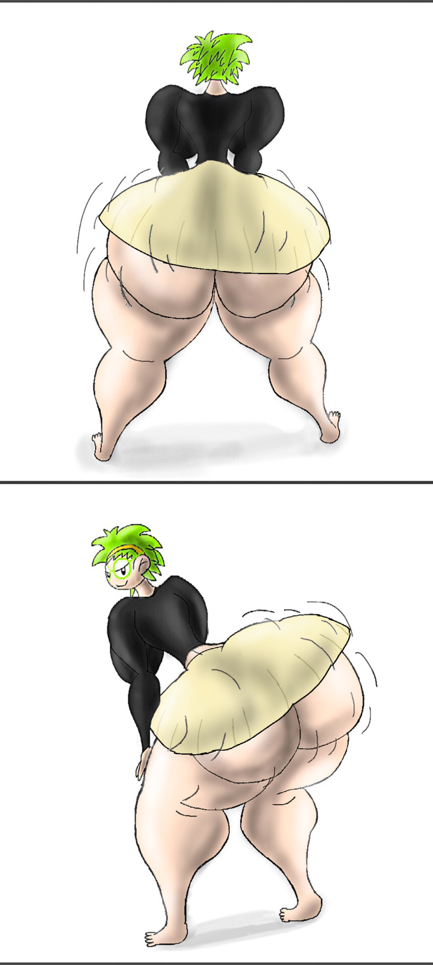 ass_cheeks back_view backboob barefoot big_ass big_breasts biscuous bubble_ass bubble_butt busty butt_cheeks clothed_female comic curvy curvy_body curvy_female curvy_figure dancing dat_ass edit female_only glasses green_hair headband herocane hourglass_figure huge_ass huge_butt leggings long_sleeves looking_at_viewer lucy_green_(herocane) miniskirt no_pants original original_character pawg shaking_ass shaking_butt short_hair side_view sideboob smirk socks solo_female thick_ass thick_thighs tight_clothing twerking wide_hips