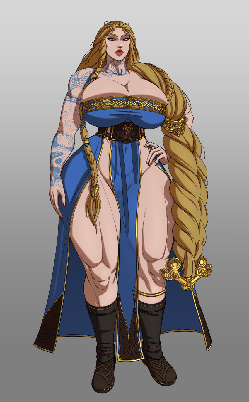 god_of_war hyper_breasts long_hair milf raidouzero sif_(god_of_war) tattoo thick_thighs