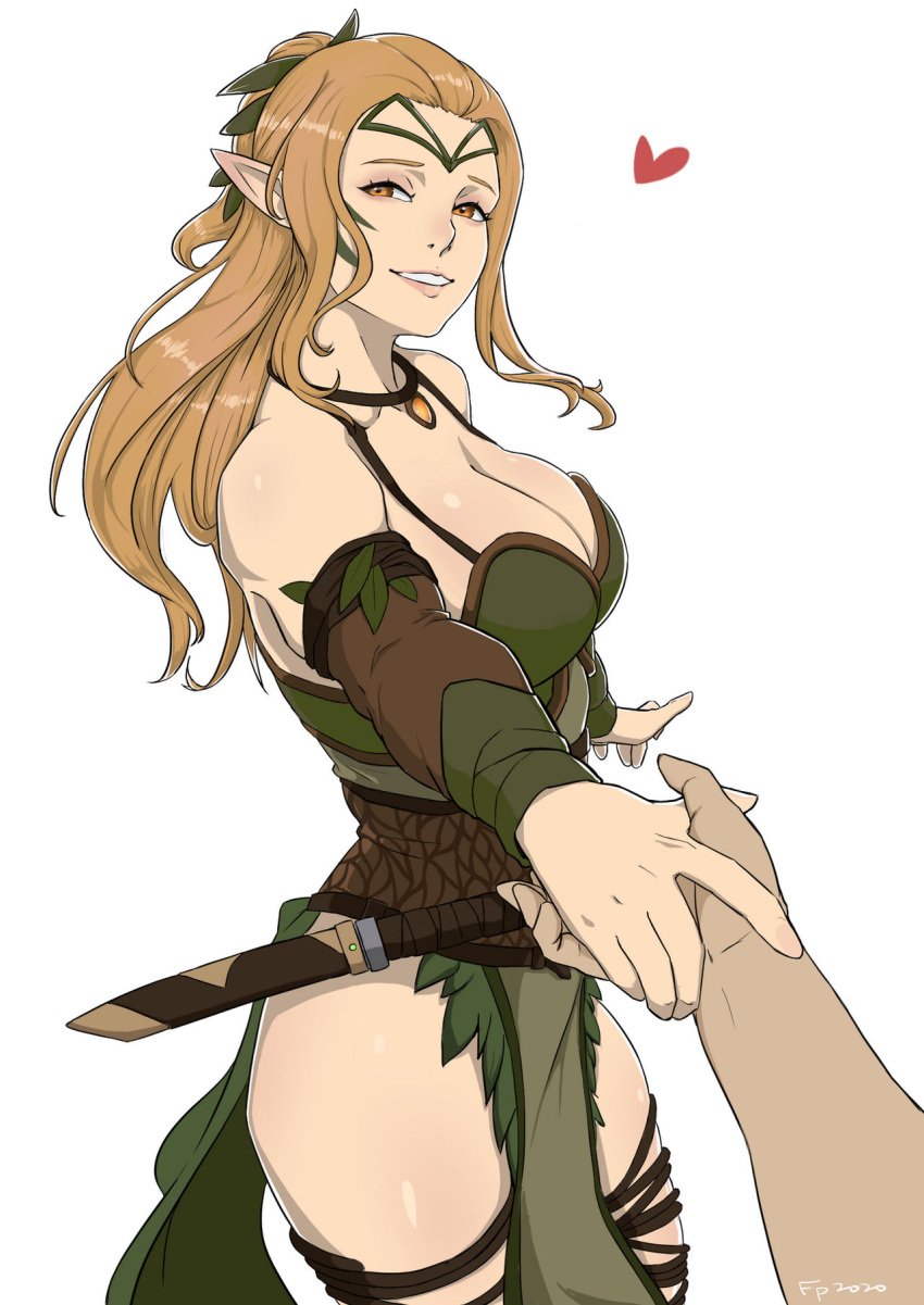 big_breasts breasts cleavage elf elf_ears elf_female elf_girl elves fantasy female female_focus female_only frostypersimmons hair large_breasts simple_background wardancer warhammer_(franchise) warhammer_fantasy wood_elf wood_elf_(warhammer)