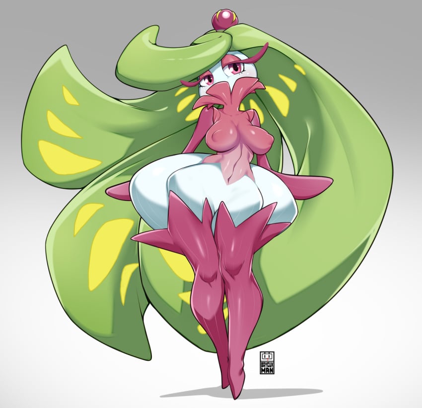 bayeuxman big_breasts big_eyelashes boots breasts crown eyelashes fingerless generation_7_pokemon green_hair hidden_mouth hips long_hair mouthless multicolored_body multicolored_hair nintendo nipples_covered nipples_visible_through_clothing no_mouth plant plant_girl pointed_feet pokémon_(species) pokemon pokemon_sm purple_body purple_eyes purple_skin tsareena very_long_hair white_body white_skin wide_hips