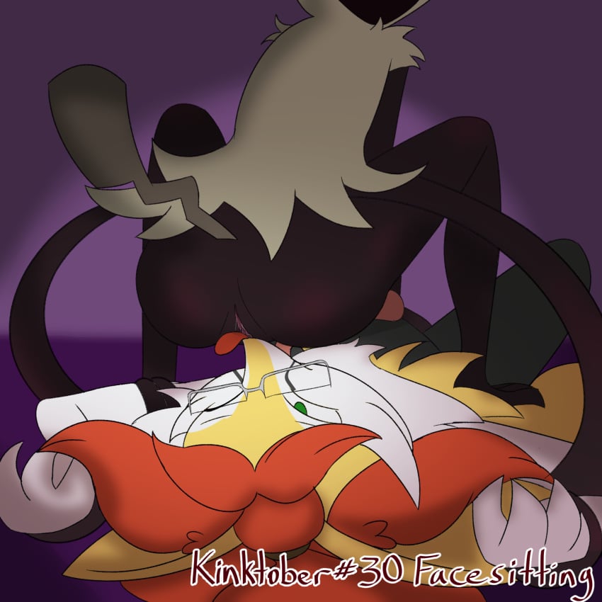 anthro bodily_fluids bound braixen crooked_glasses crouching cybeeyoru dominant dominant_female duo eyewear facesitting female female_on_top generation_6_pokemon generation_7_pokemon genital_fluids genitals ghost glasses hair hi_res kinktober male male/female mimikyu nintendo on_top orange_hair page_30 pokemon pokemon_(species) pussy pussy_juice questionable_consent sitting_on_another spirit submissive submissive_male tentacle