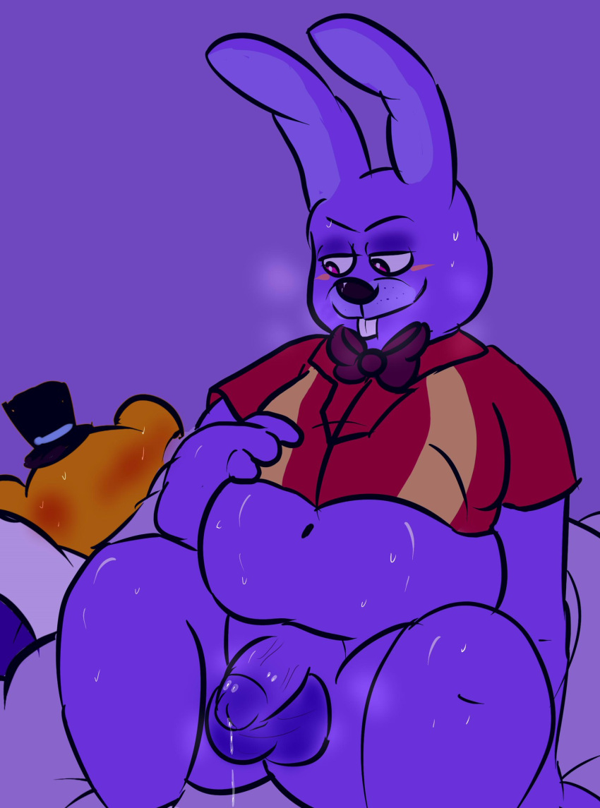 2022 after_anal after_sex anthro anthro_focus anthro_on_anthro anthro_only bear black_nose blush blush bonnie_(fnaf) bow_tie bowling_bonnie bowtie chubby chubby_anthro chubby_belly chubby_male digital_drawing_(artwork) digital_media_(artwork) duo duo_focus five_nights_at_freddy's five_nights_at_freddy's:_security_breach flaccid flaccid_cock flaccid_penis gay glamrock_freddy_(fnaf) headgear headwear humanoid_genitalia humanoid_penis long_ears male male/male male_anthro male_focus male_only mammal mammal_humanoid mostly_nude navel partially_clothed partially_clothed_male precum_drip shirt shirt_only simple_background skittydrawsnsfw small_penis smile smiley_face smiling top_hat ursid ursid_humanoid