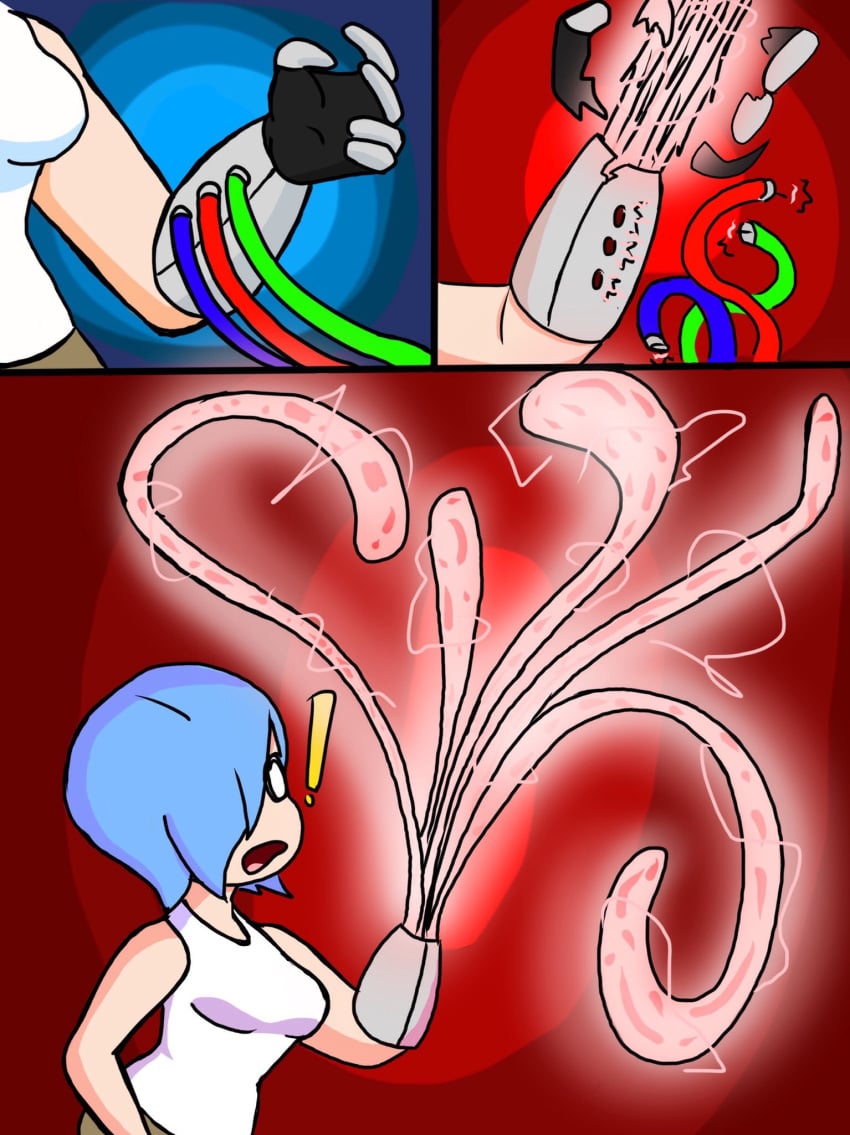 ! 1girls blue_eyes blue_hair comic english_text female female_only ghastlypann smg4 speech_bubble tagme tari_(smg4) tentacle virus