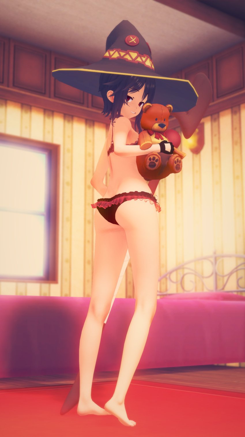 1girls 3d butt_focus female female_only koikatsu kono_subarashii_sekai_ni_shukufuku_wo! lingerie megumin pinup pinup_pose pov pov_eye_contact solo teddy_bear tenguyurilove witch_hat