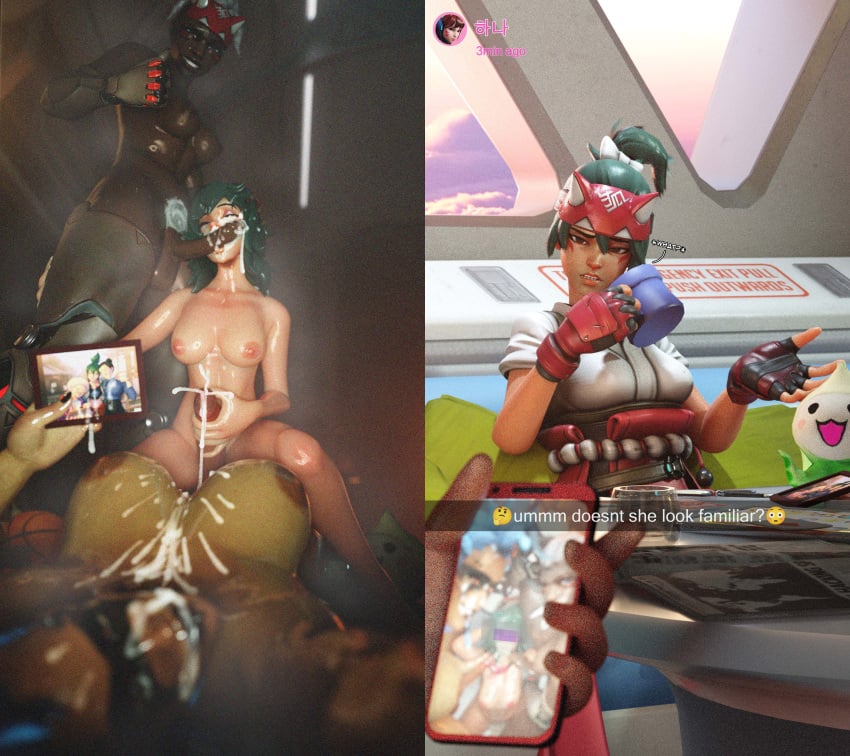 1girls 3d before_and_after blizzard_entertainment cum cum_in_mouth cum_on_body cum_on_breasts cumshot d.va dark-skinned_futanari dark_skin female futa_on_female futanari hana_song interracial junker_queen juxtaposition kiriko_(overwatch) kiriko_kamori messy_hair muscular muscular_female orgy overwatch overwatch_2 penis phone phone_screen photo_comparison poseidonx recording size_difference snapchat sojourn_(overwatch) threesome