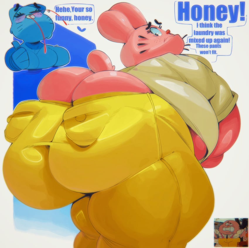 1boy 1girls anthro ass asscheeks belly bhm big_ass big_butt bunny buttcheeks cartoon_network darkgoku dialogue dilf dumpy feline furry horny horny_female huge_ass huge_butt husband_and_wife large_ass large_butt male_focus massive_ass massive_butt nicole_watterson overweight reference_image richard_watterson skeptical squeezing_butt squish superchub text the_amazing_world_of_gumball thick_ass thick_thighs thighs tight_clothing yellow_pants