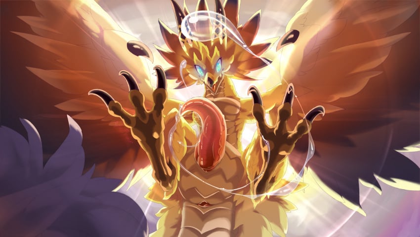 absurd_res action_pose claws cygames dragalia_lost dragon feral genitals hi_res horn jupiter_(dragalia_lost) male mythil_flower nintendo open_mouth penis pose solo tail tapering_penis vein veiny_penis wings wyvern