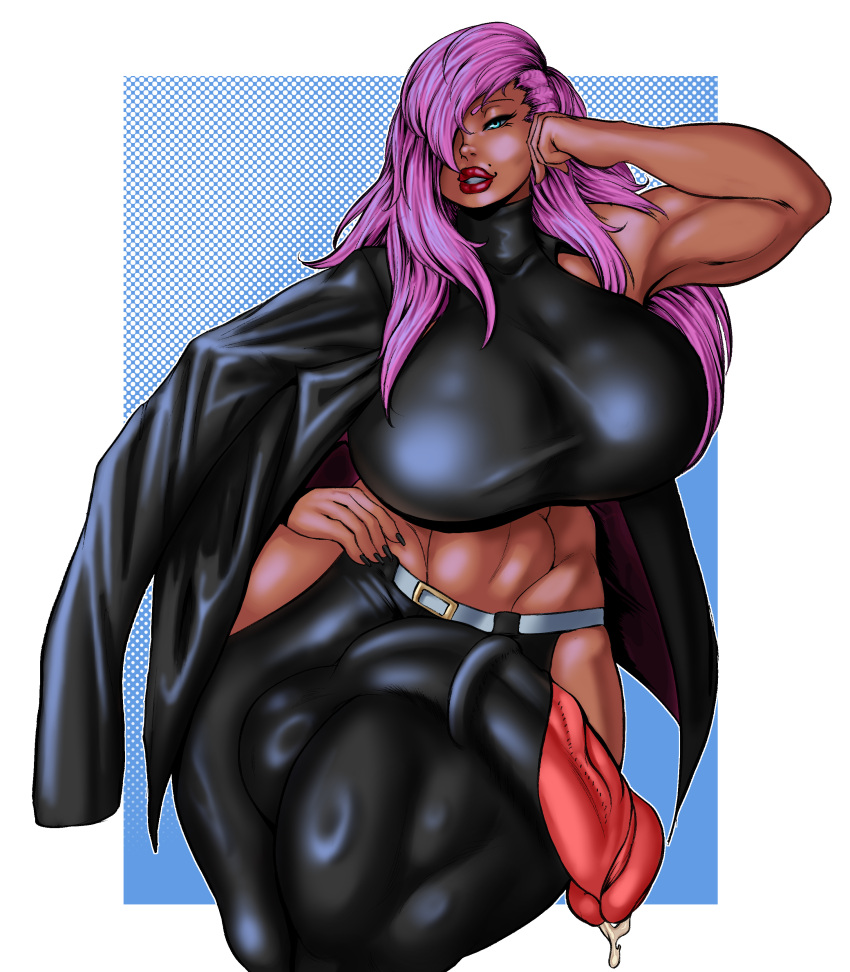 1futa abs animal_genitalia ariah_yang big_breasts big_penis blue_eyes breasts clothed clothing dark-skinned_futanari dark_skin dickgirl erection futa_only futanari hollowfiedowl horsecock huge_breasts huge_cock human leather_clothing leather_jacket lipstick long_hair mole mostly_clothed muscular_futanari penis pink_hair precum_drip purple_hair skinned_futanari solo veiny_penis