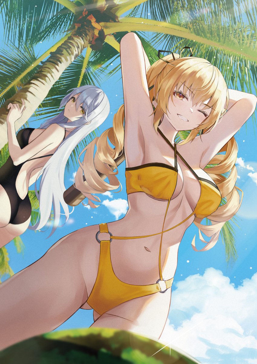 2girls beach fenny_golden lyfe_bestla snowbreak:_containment_zone swimsuit tagme wink