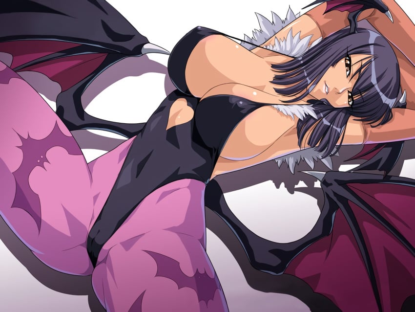 1girls armpits arms_up bat_wings black_hair breasts cameltoe capcom character_name cleavage clothing cosplay crossover dark-skinned_female darkstalkers elbow_gloves female female_only fit_female gloves head_tilt head_wings heart highleg hourglass_figure huge_breasts kagami kagami_hirotaka large_breasts lipstick makeup mature_female morrigan_aensland morrigan_aensland_(cosplay) nico_robin one_piece pantyhose pre-timeskip short_hair sideboob slim_waist smile solo spread_legs thick_thighs tights wide_hips wings yellow_eyes