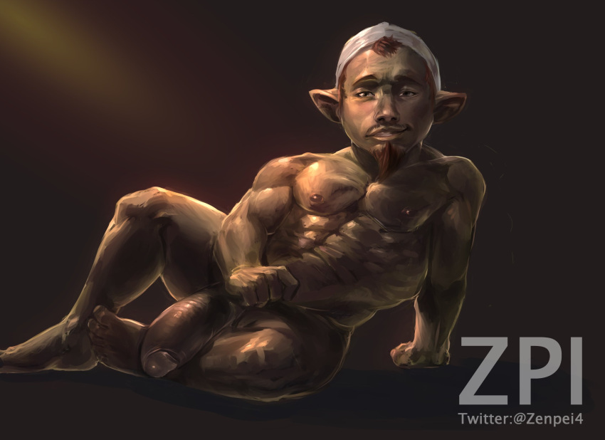 balls bara big_balls big_head big_penis boner erection facial_hair goatee majora's_mask male male_only muscles muscular nintendo nude penis pointy_ears solo solo_male the_legend_of_zelda zenpei zubora