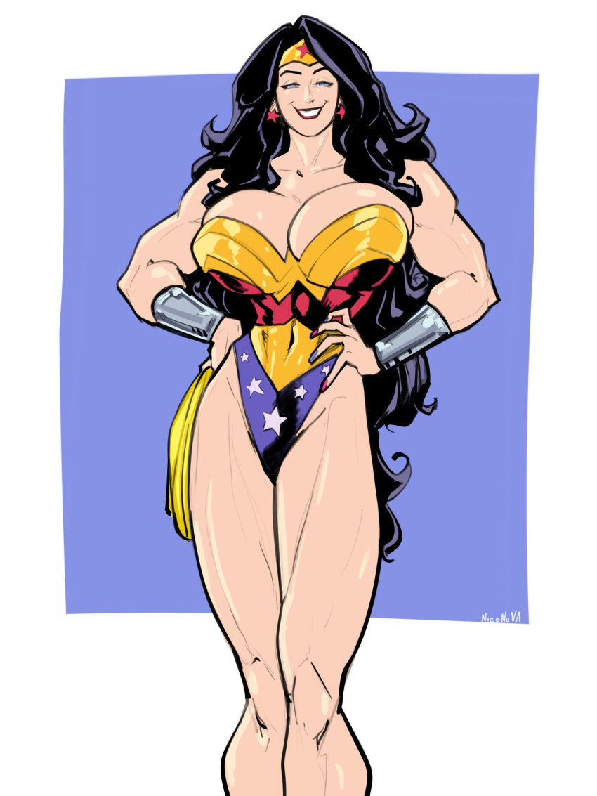 1girls big_breasts black_hair dc dc_comics female female_only huge_breasts large_breasts muscular_female muscular_legs muscular_thighs niconuva solo wonder_woman wonder_woman_(series)