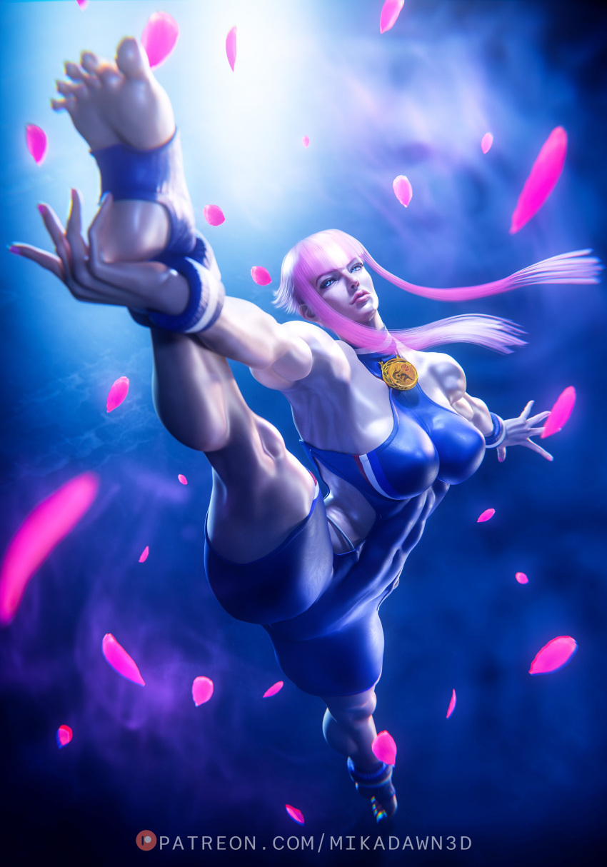 1girls 3d athletic_female feet female female_only fully_clothed manon_legrand mikadawn pink_hair soles solo splits street_fighter street_fighter_6 toes vertical_splits