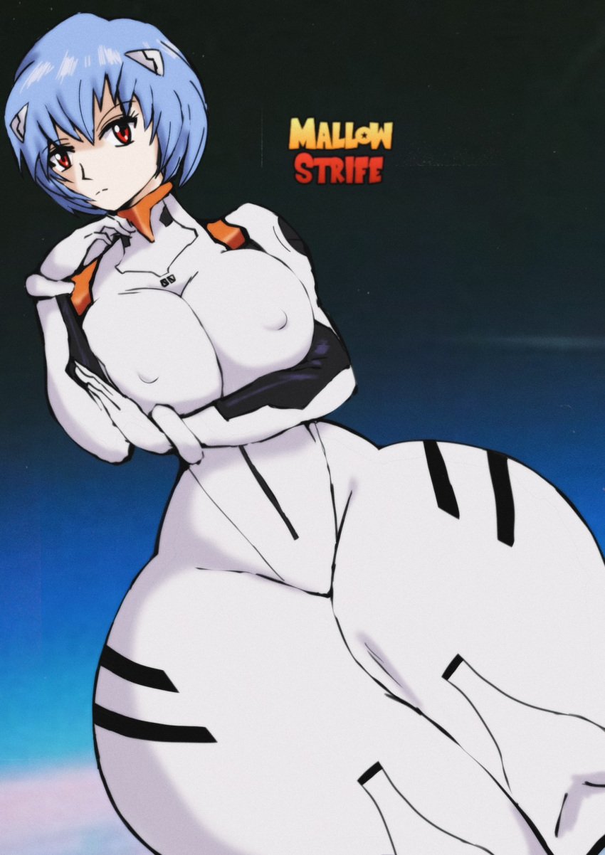 1girls big_breasts blue_hair bodysuit breasts female female_only huge_breasts huge_thighs human hyper hyper_hips hyper_thighs large_breasts mallow_strife neon_genesis_evangelion pale-skinned_female pale_skin pilot_suit plugsuit rei_ayanami short_hair solo tagme thick_thighs thighs wide_hips