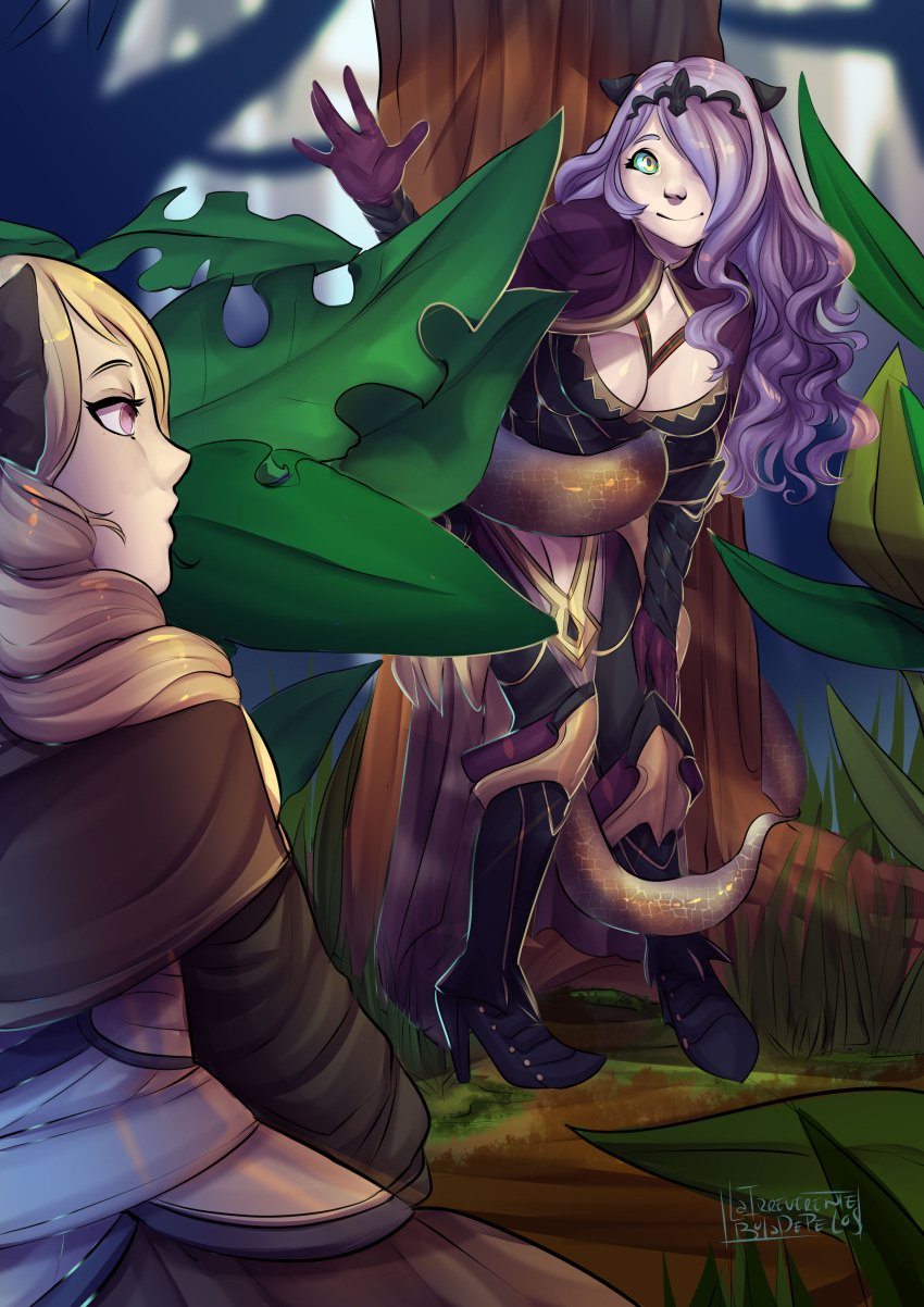 blonde_hair camilla_(fire_emblem) elise_(fire_emblem) fire_emblem fire_emblem_fates hypnosis kaa kaa_eyes keendeemiyavi_(artist) large_breasts lure mind_control purple_hair the_jungle_book