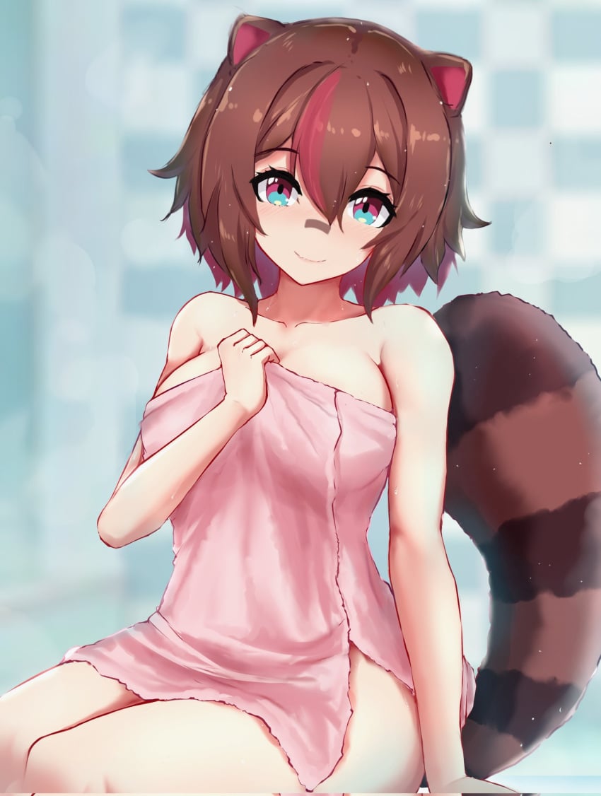 bathroom latam_virtual_youtuber owozu raccoon raccoon_ears raccoon_tail rakkun short_hair slash-ex virtual_youtuber vtuber vtuberfanart