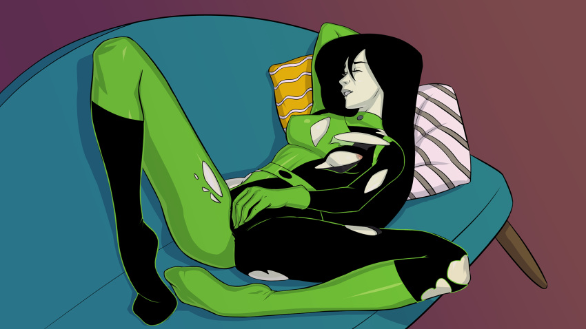 disney disney_channel female kim_possible leroy2012 masturbation nipple_slip on_couch project:_possible shego torn_clothes