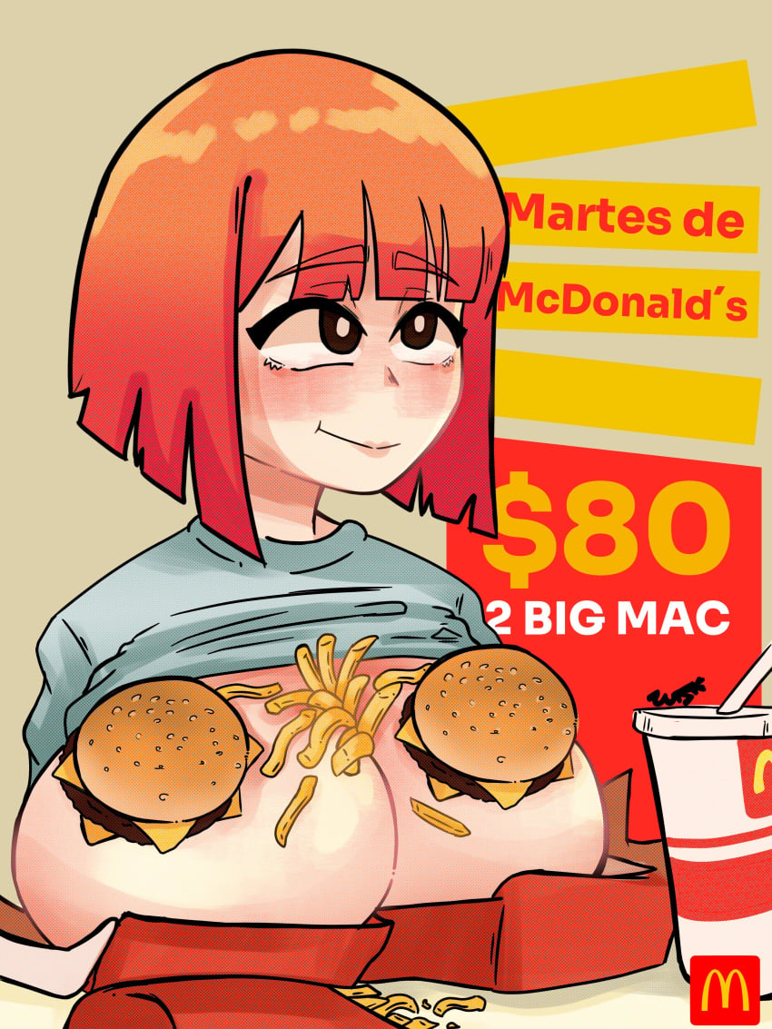 1girls alternate_breast_size big_breasts big_mac boob_burger breasts busty curvaceous curvy curvy_body curvy_female curvy_figure female female_only food fries hamburger huge_breasts large_breasts mcdonald's milf mom_(japanese_mcdonald's_commercial) mother orange_hair solo voluptuous wisk_art1 yoru_mac your_order_is_ready_(meme)