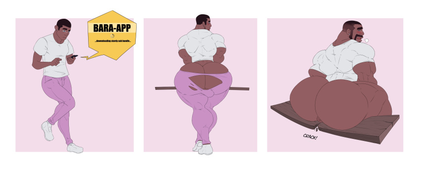 anus anus_peek bara barafication big_ass big_butt black_hair facial_hair gay growth huge_ass huge_butt hunk kartos male male_only muscle muscle_growth muscular muscular_male pink_pants ripping_clothes ripping_pants tearing_clothes tearing_pants transformation white_shirt white_shoes wide_hips