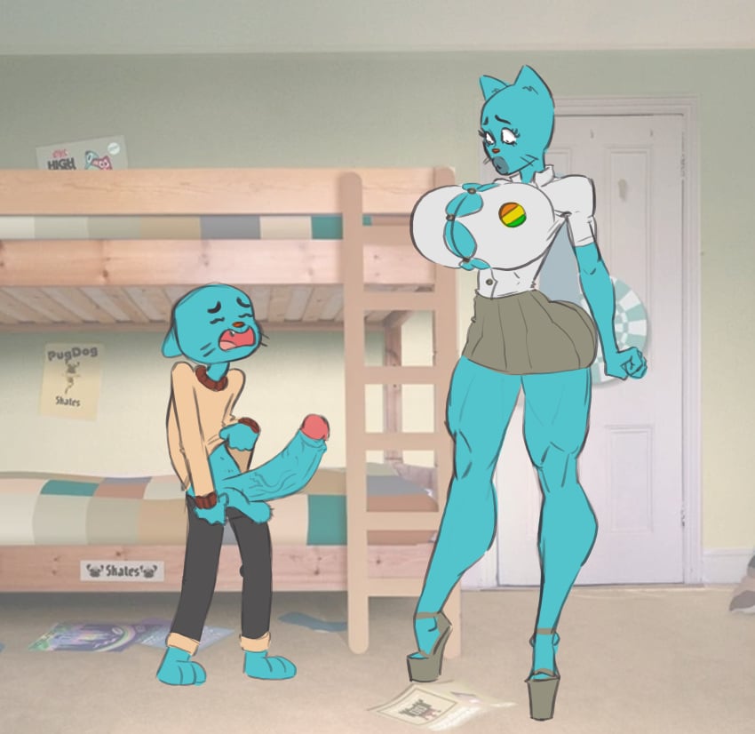 1boy 1girls anthro anthro_female anthro_male anthro_only big_breasts big_penis bimbo bimbo_lips bimbofication blue_body blue_fur breasts cartoon_network clothed clothed_female clothed_male clothing color colored family female furry gumball_watterson imminent_incest incest indoor indoors inside male milf mother mother_and_son nicole_watterson no_humans older_female penis pink_blue_23 small_but_hung small_dom_big_sub smaller_male the_amazing_world_of_gumball