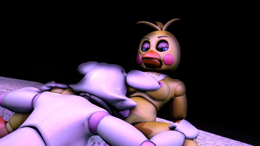 2girls 3d 3d_(artwork) 4_fingers accurate_art_style animatronic avian beak bib breasts chicken disgusted droopy_ears female/female female_fox five_nights_at_freddy's flustered fnaf fox grabbing_legs holding_legs lesbian_domination looking_down_at_partner looking_pleasured mangle_(fnaf) sfm spread_legs table_sex toy_chica_(classic) toy_chica_(fnaf)