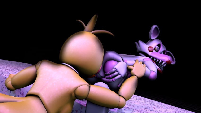 2girls 3d 3d_(artwork) 4_fingers accurate_art_style animatronic avian beak bent_over_table bib breasts chicken droopy_ears female/female female_fox five_nights_at_freddy's flustered fnaf fox grabbing_arm holding_arm holding_ass lesbian_domination looking_pleasured mangle_(fnaf) moaning moaning_in_pleasure on_knees pleasure_face sfm spread_legs spreading_ass table_sex tongue_out toy_chica_(classic) toy_chica_(fnaf)