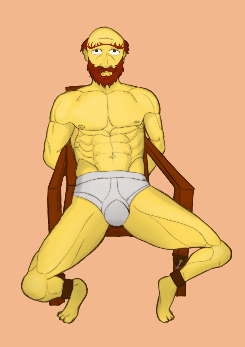 bondage bulge chair flaccid groundskeeper_willie human male male_only mature_male no_visible_genitalia pandaome solo solo_male the_simpsons tied topless underwear