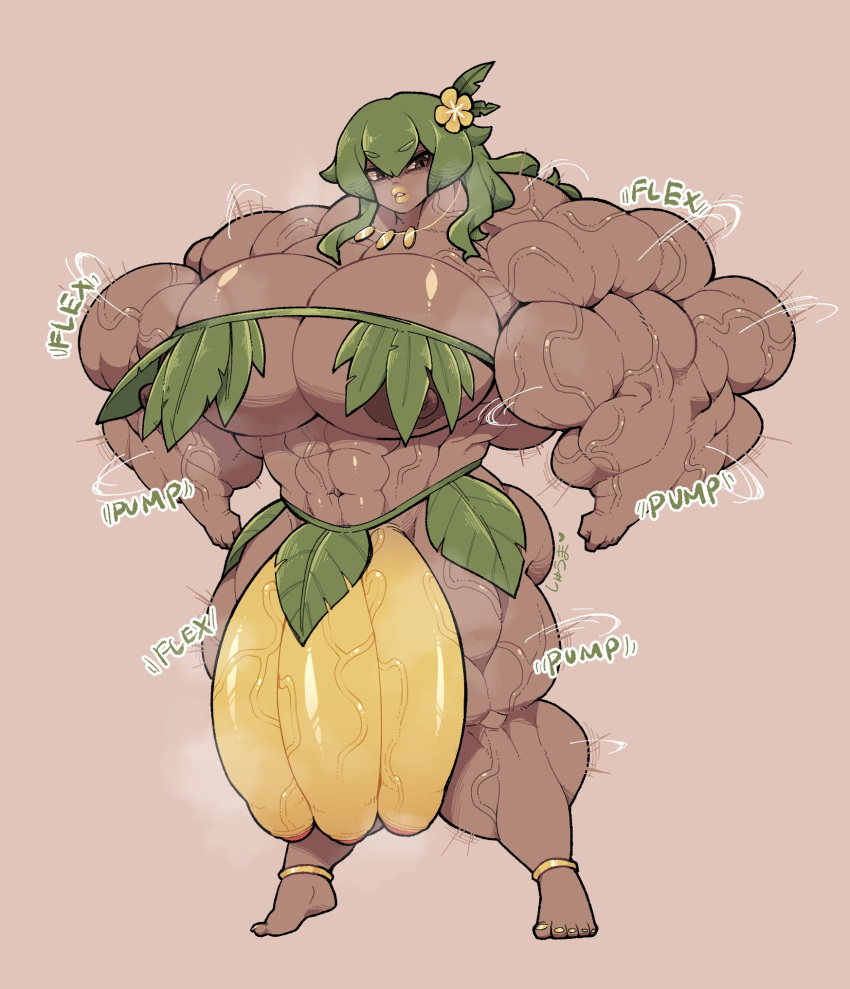 1futa breasts broad_shoulders brown_eyes clothed clothing dark-skinned_futanari dark_nipples dark_skin futa_only futanari generation_3_pokemon gigantic_breasts green_hair hair_between_eyes hair_flower humanized hyper hyper_muscles large_areolae leaf leaves_on_body long_neck looking_at_viewer mostly_nude multi_penis multicolored_skin muscular_futanari nintendo partially_retracted_foreskin penis pokemon pokemon_(species) puffy_nipples revealing_clothes shudododo_rima simple_background solo stand standing triphallia tropius uncut veiny_muscles veiny_penis voluptuous wide_hips yellow_lips yellow_penis