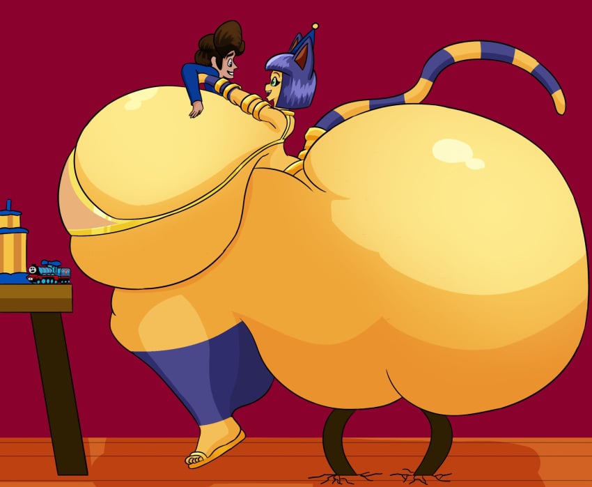 animal_crossing ankha ankha_reinhart_(user3345) anthro ass between_breasts big_ass big_breasts blue_hair breasts bubble_butt colossal_ass dark-skinned_male dark_skin enormous_ass felid feline female gigantic_ass gigantic_breasts huge_ass huge_breasts hyper_ass hyper_breasts justin_(user3345) large_ass large_breasts male massive_ass massive_breasts nintendo thick_thighs user3345 voluptuous yellow_body