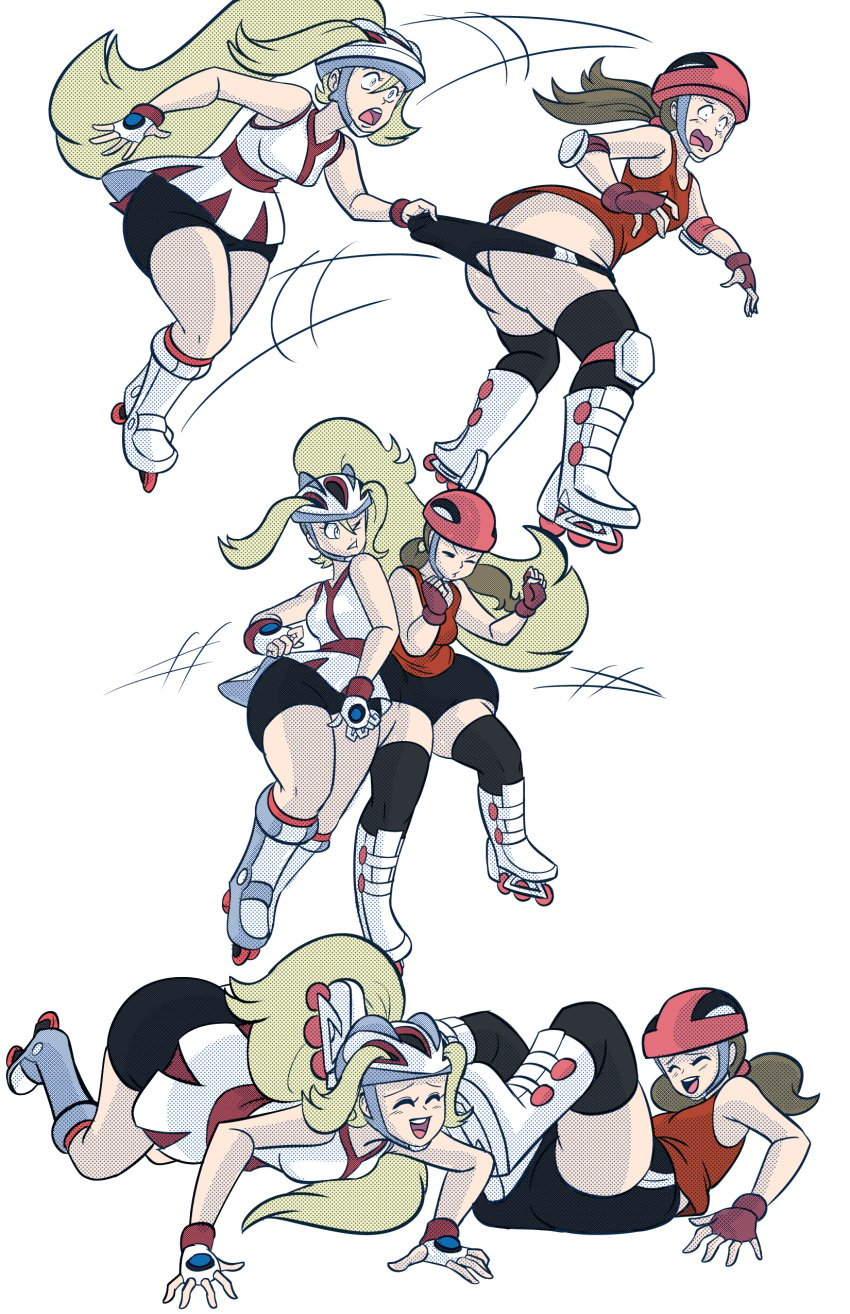 2girls ass ass_cleavage axel-rosered big_butt butt_crack butt_expansion color_edit colored fat_ass korrina_(pokemon) multiple_girls paintmeanon pokemon pokemon_xy roller_skates serena_(pokemon) thick_butt