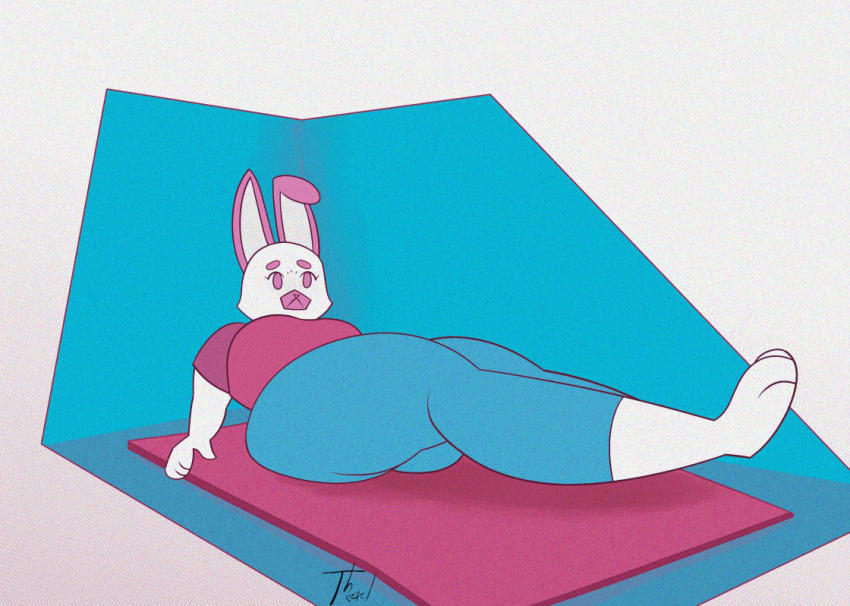 animated anthro clothing exercise female fur gym_clothing lagomorph leporid mammal pink_body pink_fur rabbit short_playtime solo sportswear thael tight_clothing white_body white_fur workout