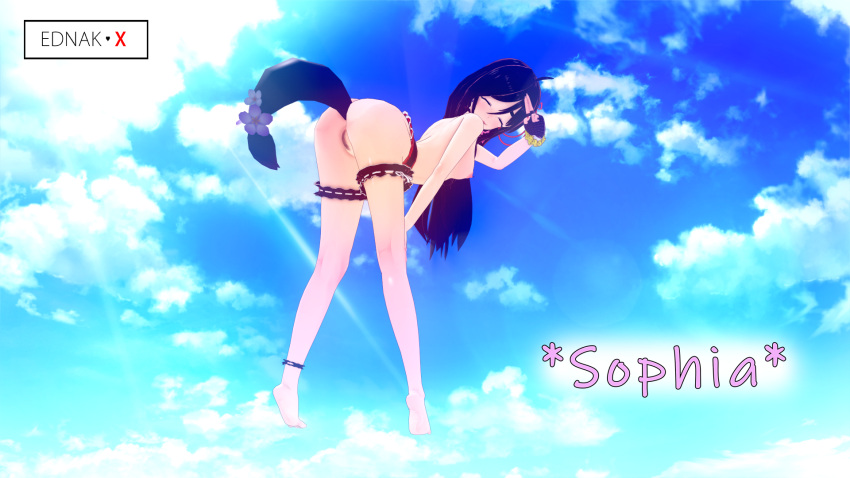 3d anime black_hair character cute ednak-x(artist) girl hentai horny koikatu long_hair naked original original_character photoshoot shy small_tits tail teenager thin