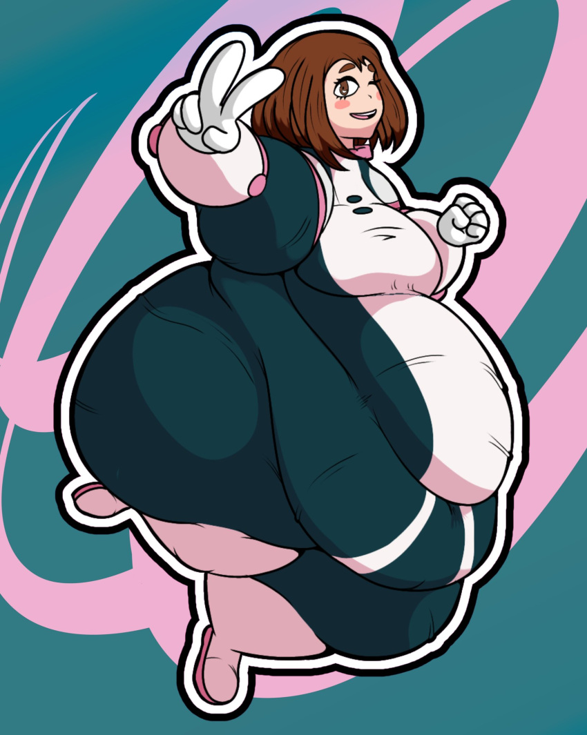 1girls bbw cgkey1 fat female hero_outfit_(mha) morbidly_obese my_hero_academia obese ochako_uraraka thighs