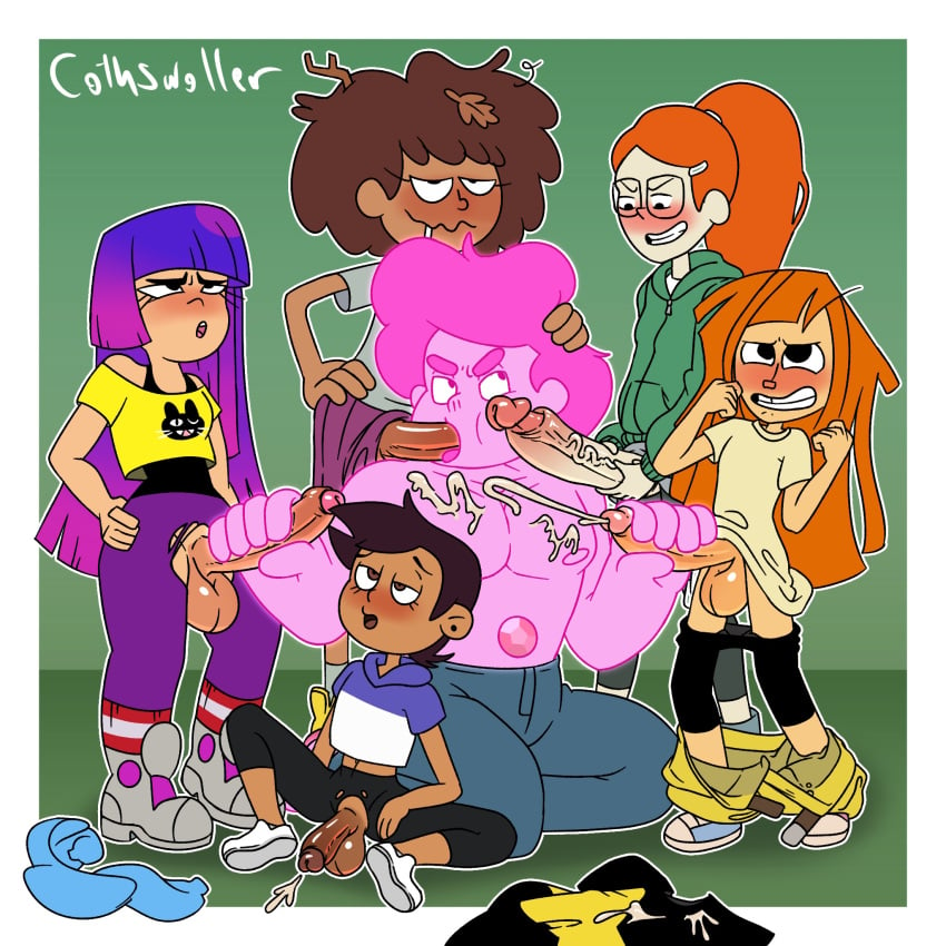 1boy 5futas amphibia anne_boonchuy areolae asian_futanari balls bangs big_penis blowbang blowjob breasts brown_hair cartoon_network chad_steven clothed clothed_sex clothing cothswoller crossover cum cum_on_chest cumshot dark-skinned_futanari dark_skin double_handjob ejaculation erection fellatio futa_on_male futanari gangbang gem_(species) glitch_techs handjob huge_cock human infinity_train latina latina_futa light-skinned_futanari light_skin long_hair luz_noceda male miko_kubota mostly_clothed muscular_male nipples oral orange_hair orgasm partially_clothed partially_retracted_foreskin penis pink_body pink_steven purple_hair red_hair reggie_(twelve_forever) rolling_eyes sex sitting smooth_penis standing steven_quartz_universe steven_universe the_owl_house topless tulip_olsen twelve_forever uncut veiny_penis